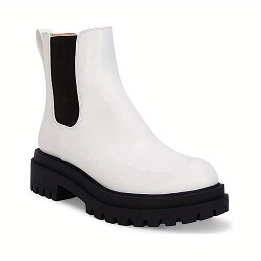 Women's Platform Ankle Boots Faux Leather Slip On Shoes