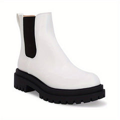 Women's Platform Ankle Boots Faux Leather Slip On Shoes