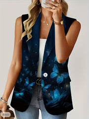  Butterfly Print Button Blazer Vest