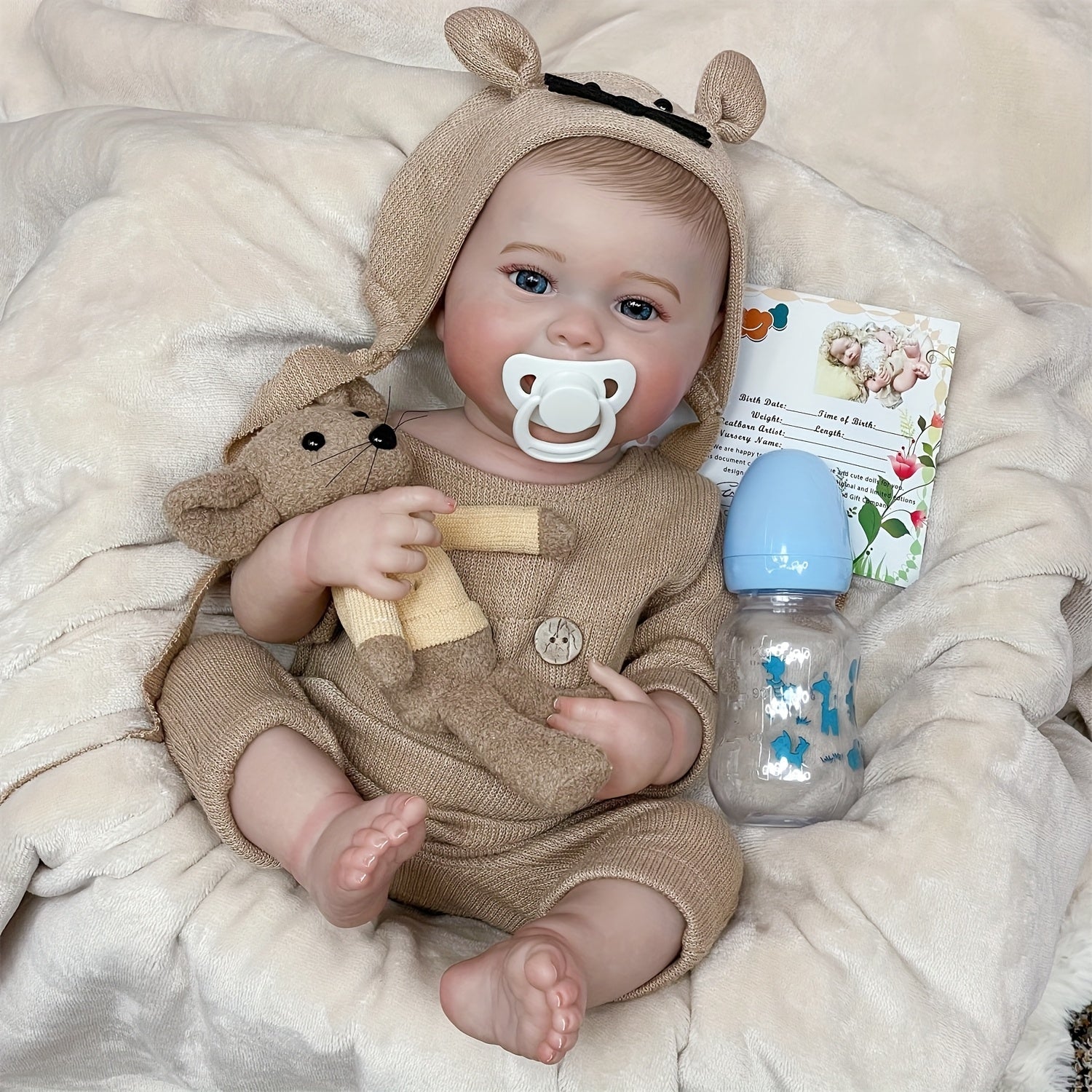 Adorable Vinyl Boy Doll with Painted Hair Teeth Waterproof Realistic Reborn Doll