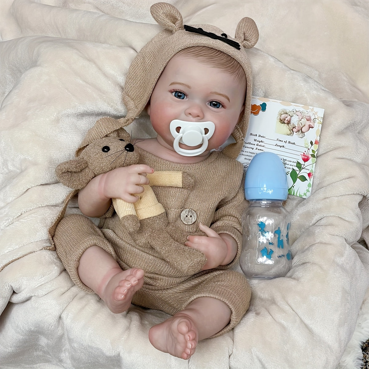 Adorable Vinyl Boy Doll with Painted Hair Teeth Waterproof Realistic Reborn Doll