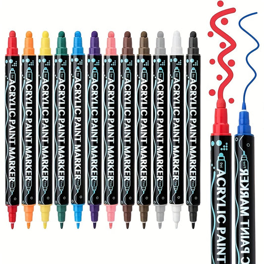 24 Colors Dual Tip Acrylic Paint Markers Fine Tip for DIY Craft Making Art