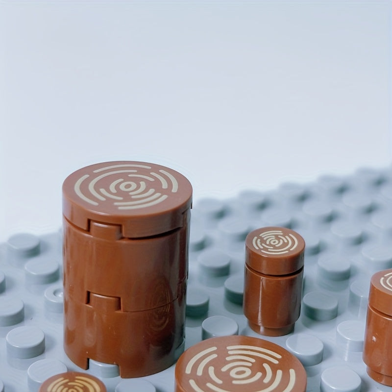 60pc Brown Tree Stump Building Blocks Set Wood Grain Pattern 2x2 Round MOC Bric