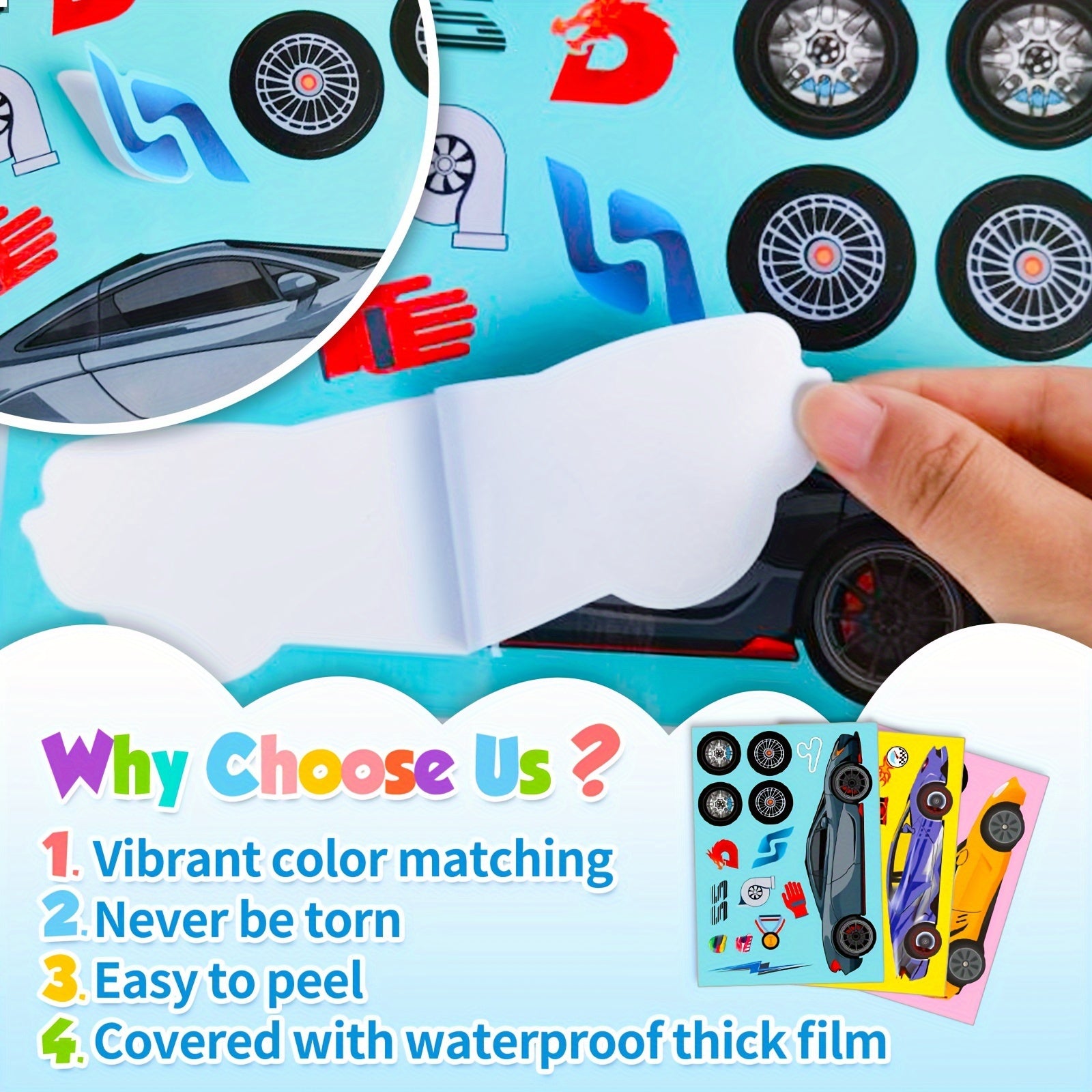 6 Sheets Cartoon Sports Car Make A Face Stickers