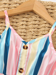 Toddler Girls Rainbow Striped Button Front Cami Dress