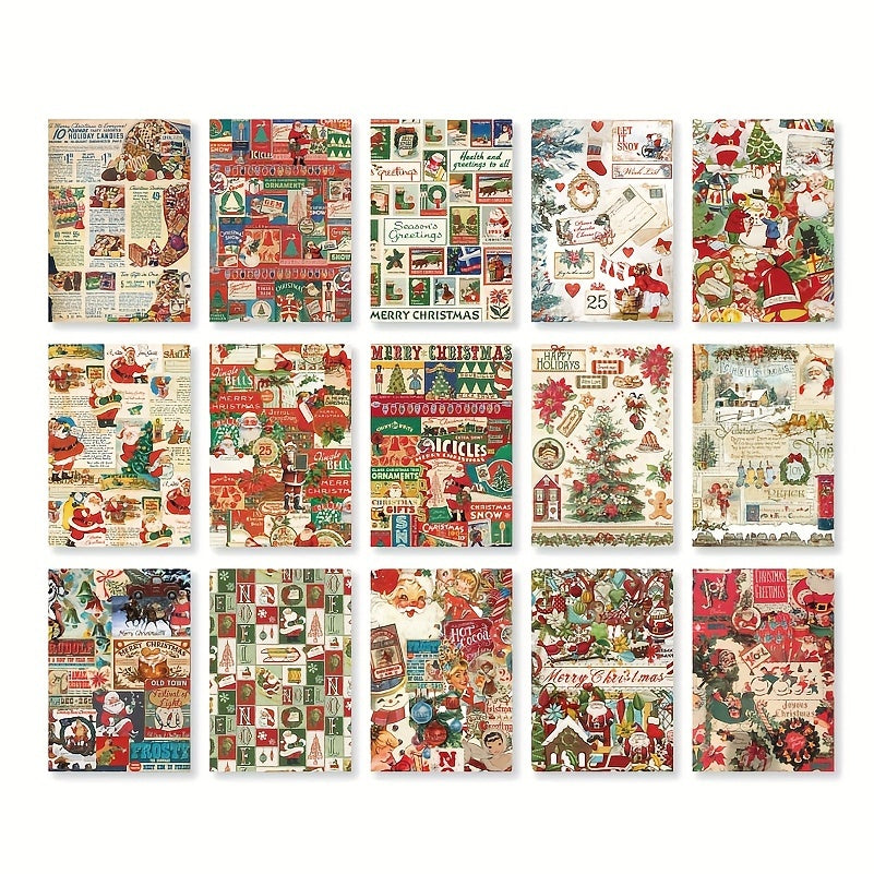 30 Pcs Christmas Paper Retro Decoration Collage 9.3x9.5In Notebook Journal