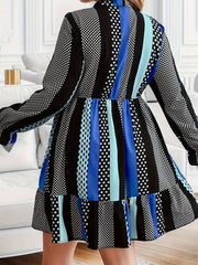 Plus Size Women's Colorblock Print Flounce Sleeve Mini Dress