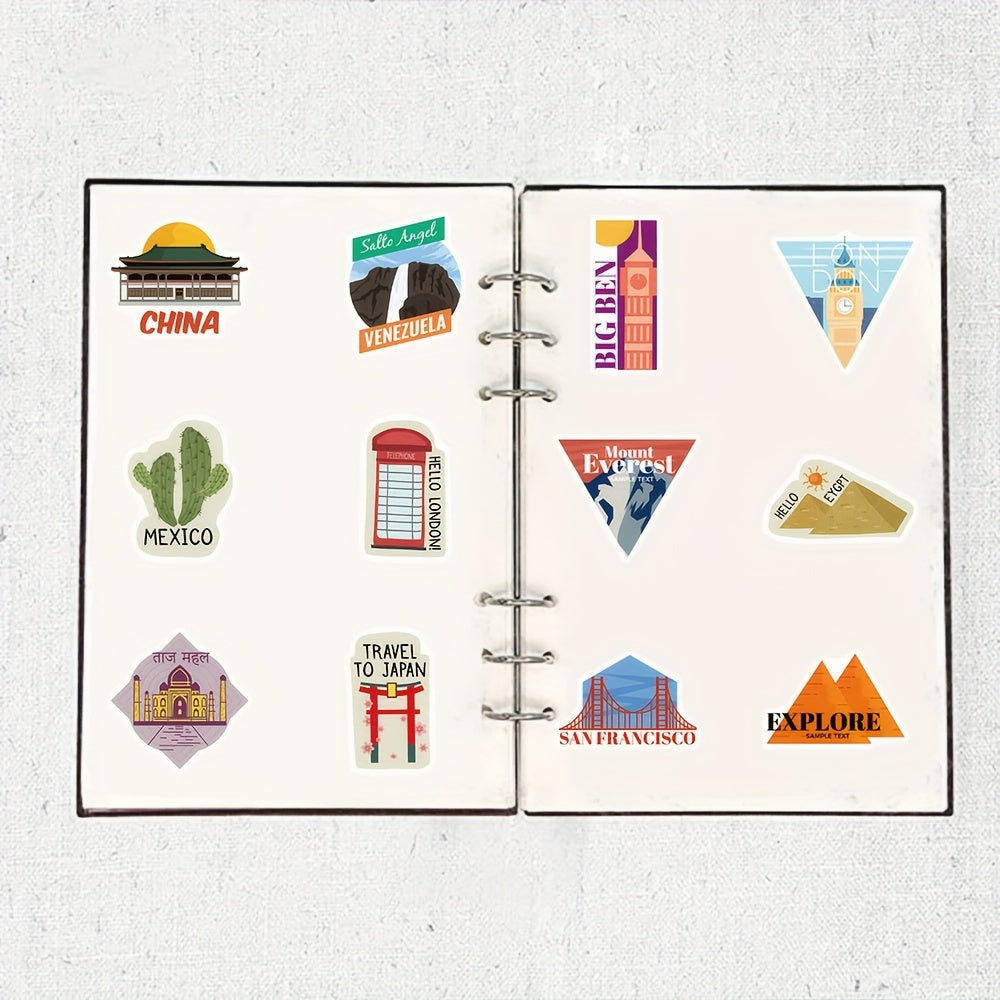 50pcs World City Landmark Stickers For Mobile Phones Coffee Cups Notebooks