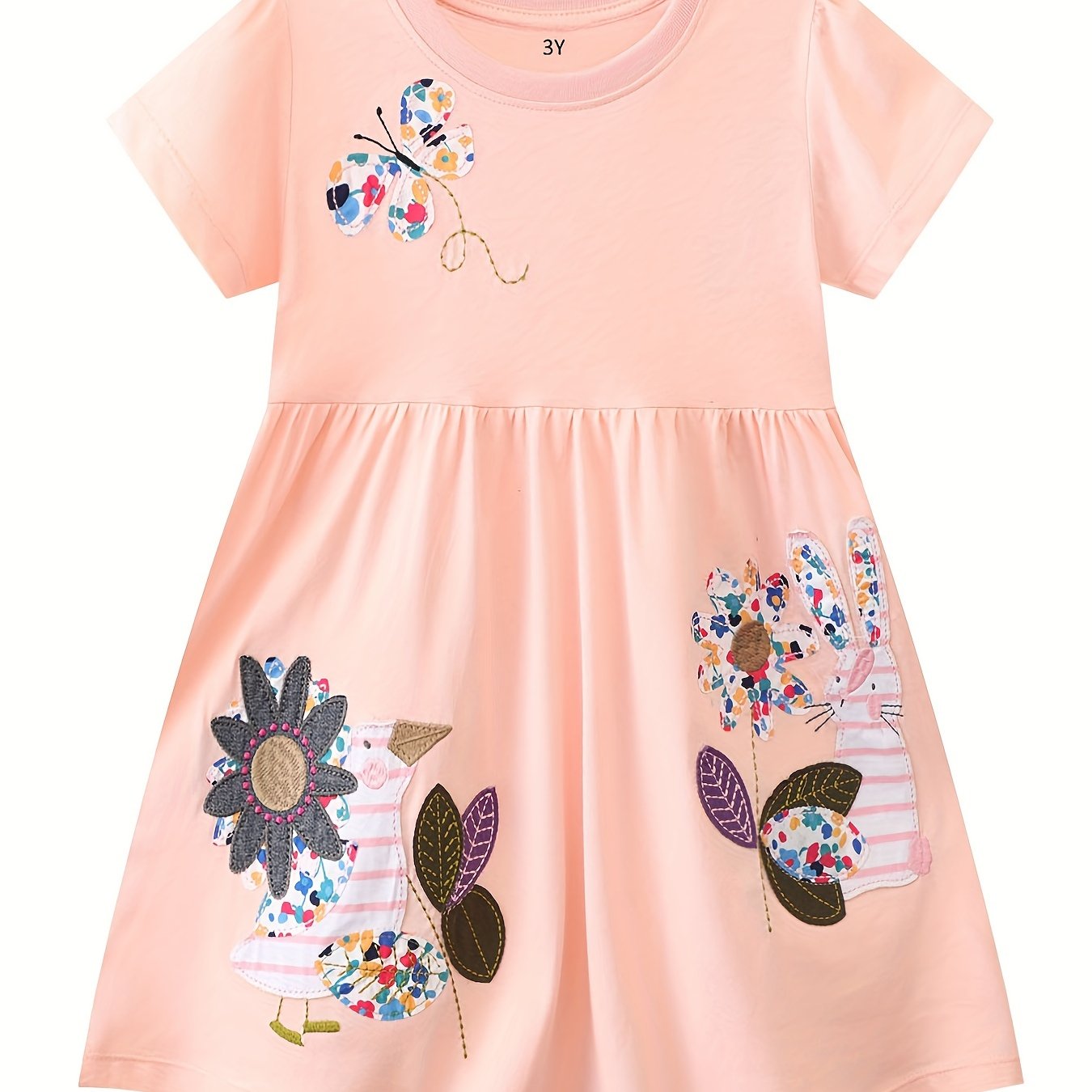 Toddler Girls Bunny & Butterfly & Bird Embroidered Dress