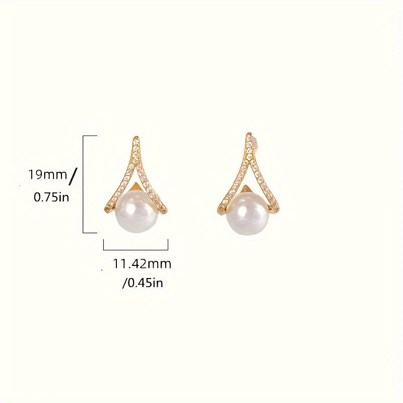 A Shaped Diamond Pearl Earrings - Wedding Party Christmas Earrings