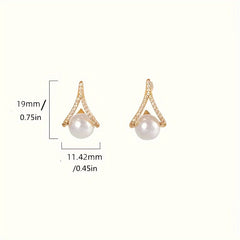 A Shaped Diamond Pearl Earrings - Wedding Party Christmas Earrings