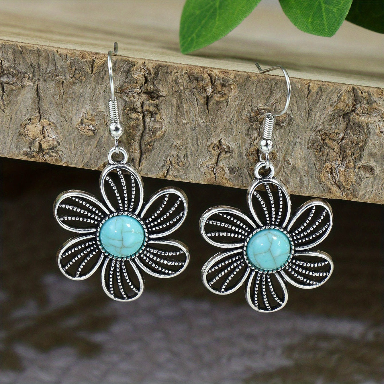 Bohemian Turquoise Inlaid Rhinestones Water Drop Earrings Necklace Set