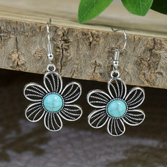 Bohemian Turquoise Inlaid Rhinestones Water Drop Earrings Necklace Set