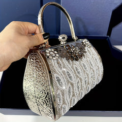 Silvery Pearl Evening Gift Bag Rhinestone Banquet Handbag