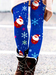 Christmas Santa Claus Print Leggings Elastic Waist Skinny Leggings