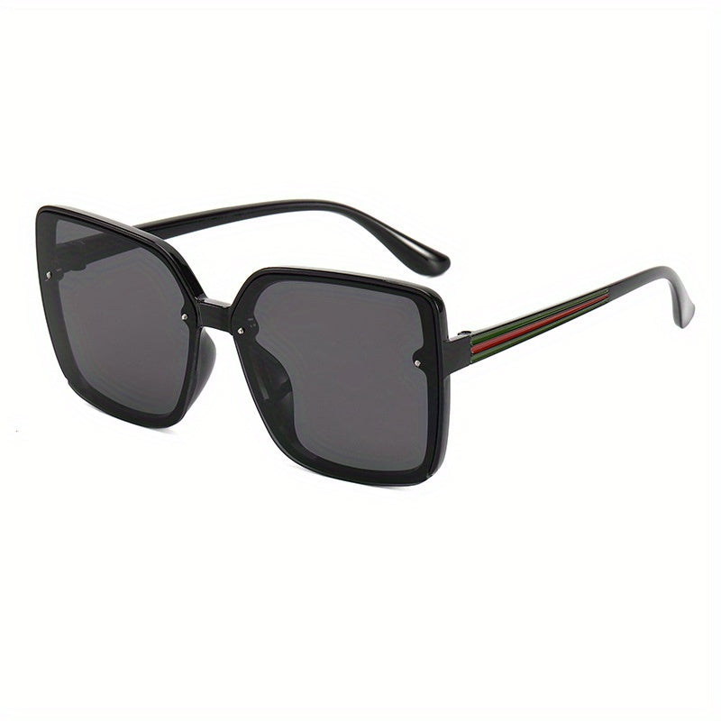 Oversized Square Sunglasses Rivet Decor Striped Temple Glasses UV400