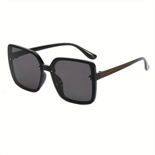 Oversized Square Sunglasses Rivet Decor Striped Temple Glasses UV400