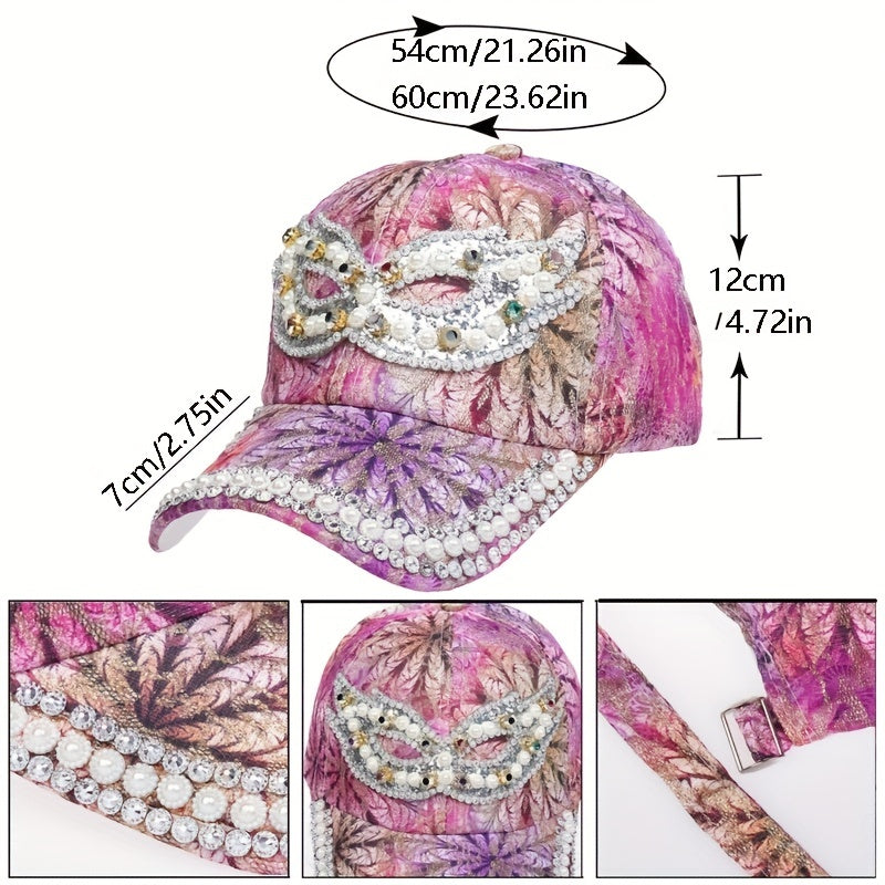 Rhinestone Baseball Cap Y2K Faux Pearl Leaf Flower Hat