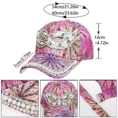 Rhinestone Baseball Cap Y2K Faux Pearl Leaf Flower Hat