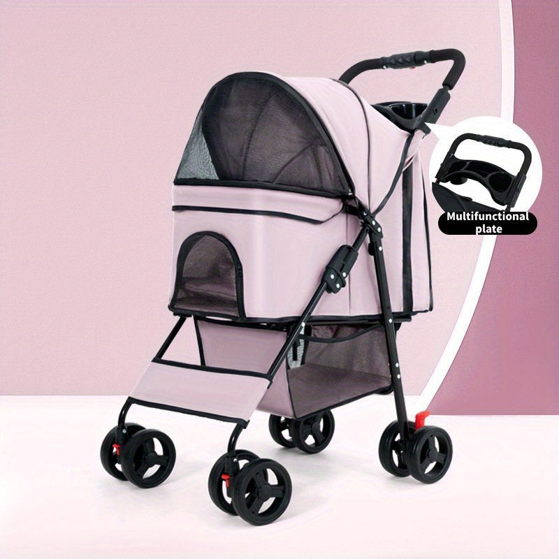 Lightweight Folding Dog Stroller 4 Wheels Portable Travel Carrier