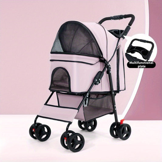 Lightweight Folding Dog Stroller 4 Wheels Portable Travel Carrier