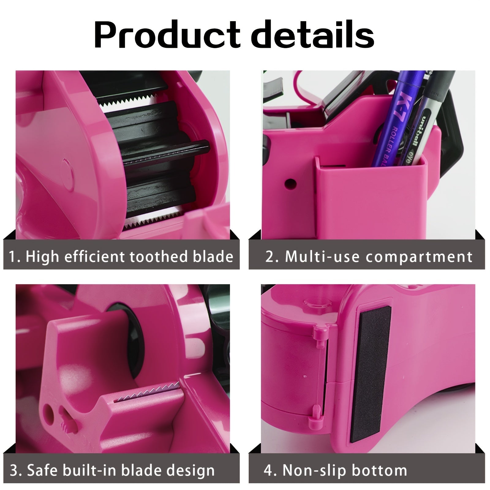 Pink Heat Tape Dispenser with Pen Slot and 1 & 3 Dual Roll Cores