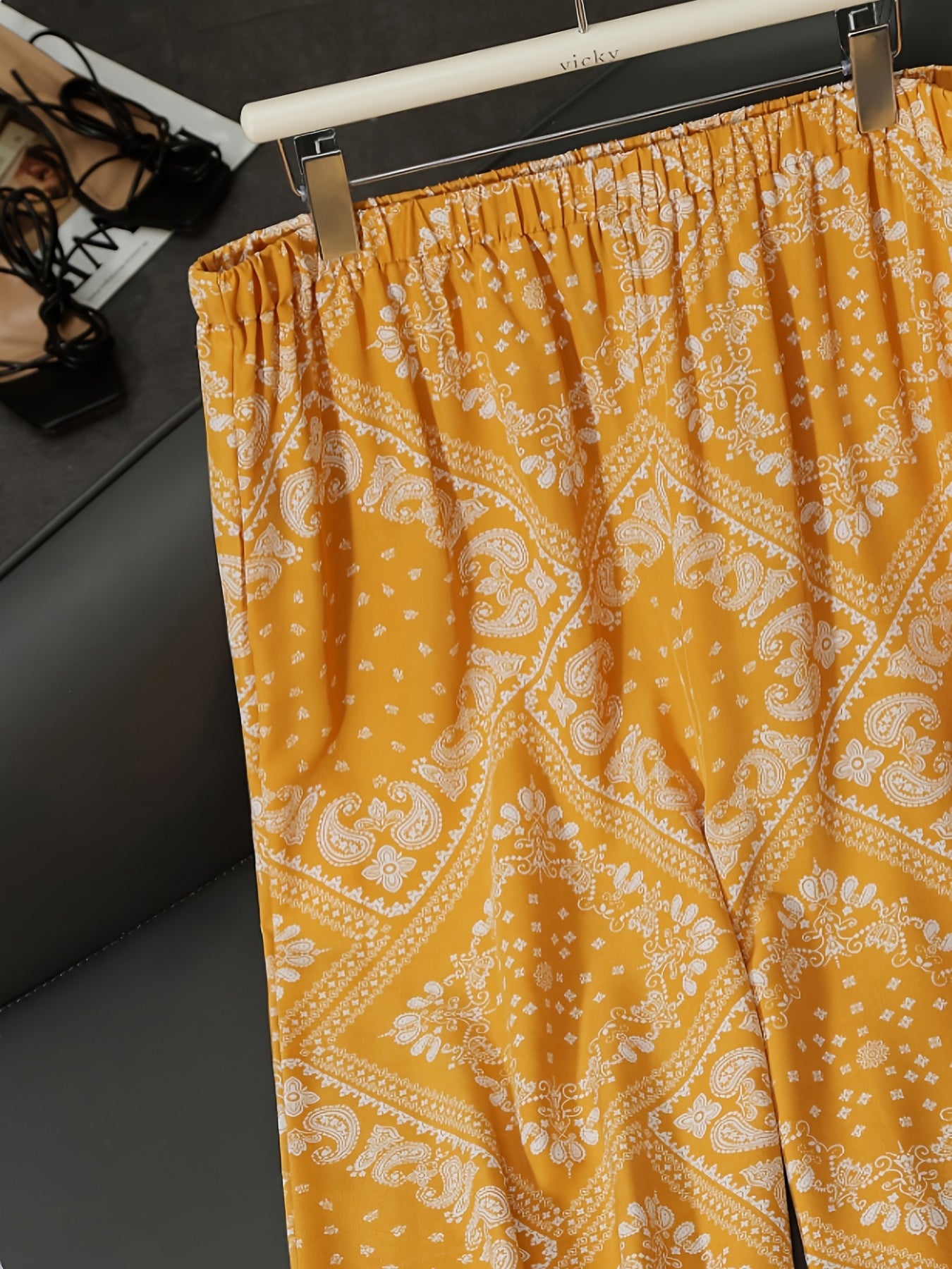 Boho Style Plus Size Wide Leg Pants with Pockets
