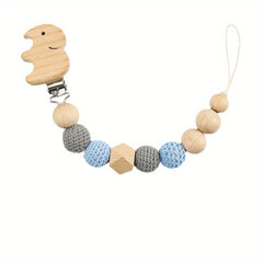 Baby Pacifier Chain Elephant Wooden Pacifier Clip Geometric Crochet Beads