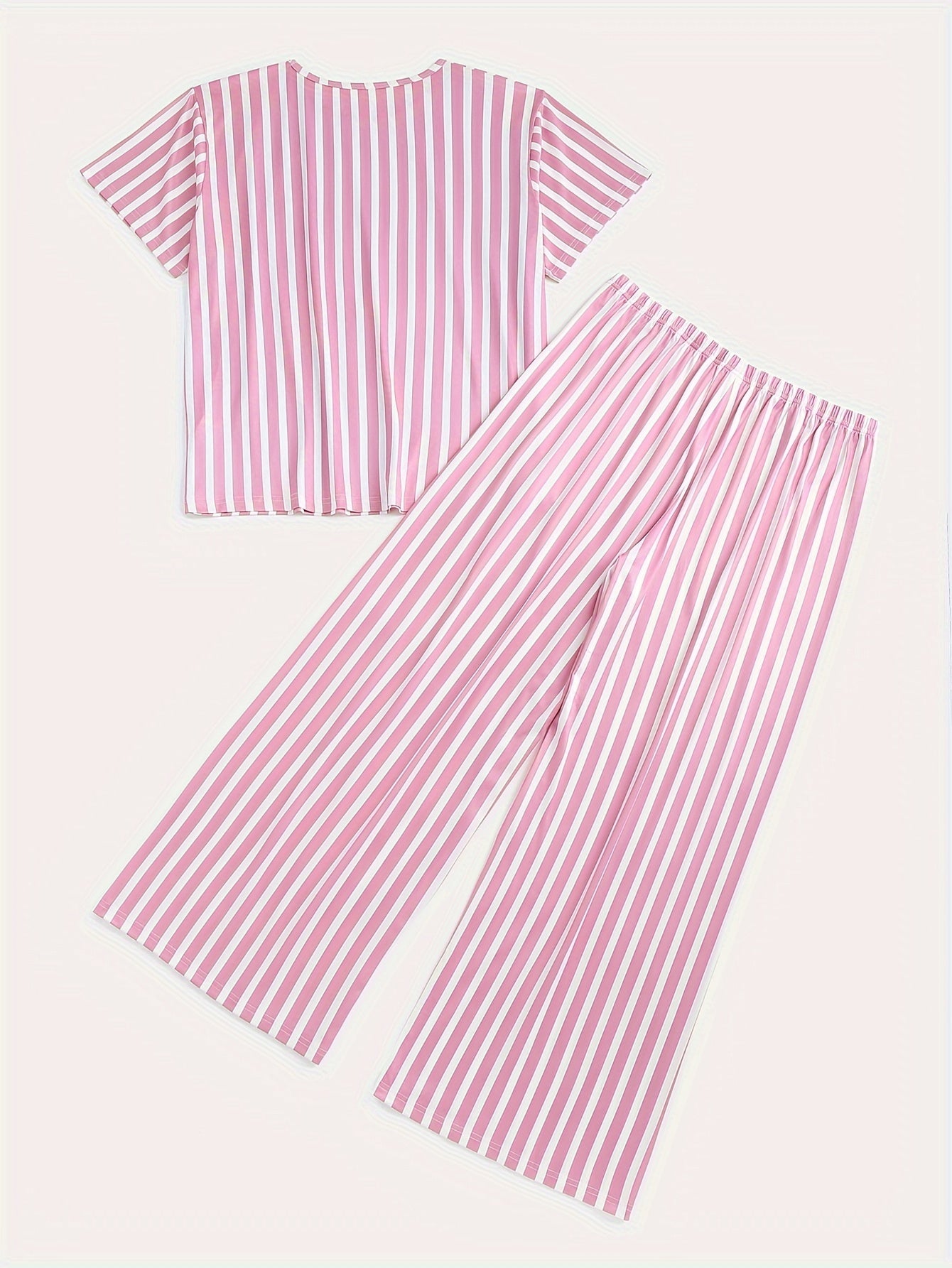  Striped Pattern Pajamas Set Short Sleeve Top & Pants 2 Piece
