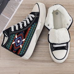 Ethnic Print Plush Lined Chunky Canvas Sneakers