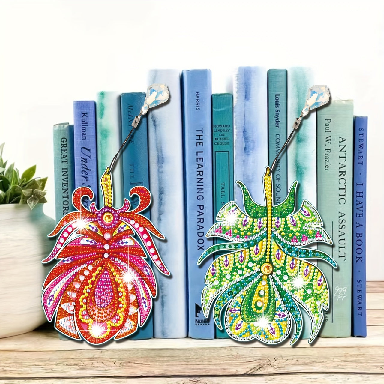 Diamond Painting Bookmarks DIY Kit w/ Tassel Resin Rhinestone Feather Set