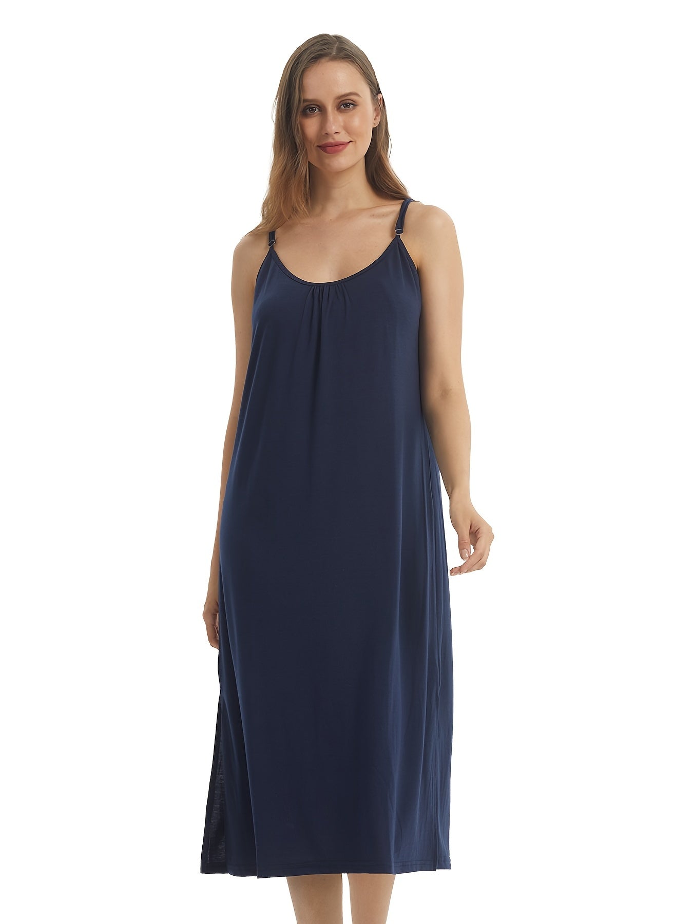 Women's Solid Thin Straps High Fork Pajamas Dress