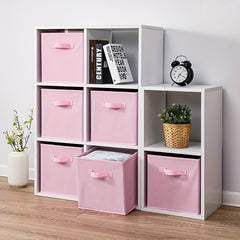 6pcs Fabric Drawer Storage Box Pink Purple Foldable Bin with Handle