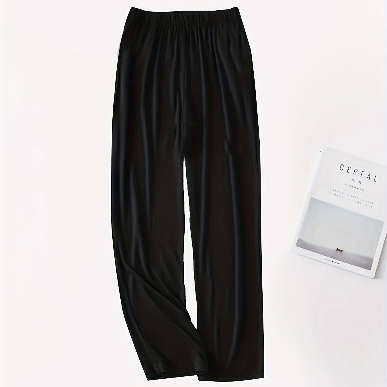 Women's Plus Solid Elastic High Rise Loose Fit Trousers