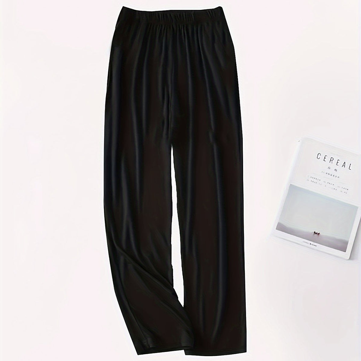 Women's Plus Solid Elastic High Rise Loose Fit Trousers