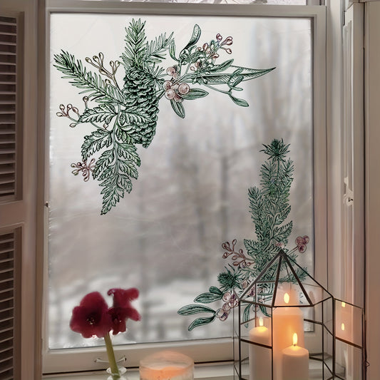 Christmas PVC Decorative Glass Film Pine Leaf Static Film