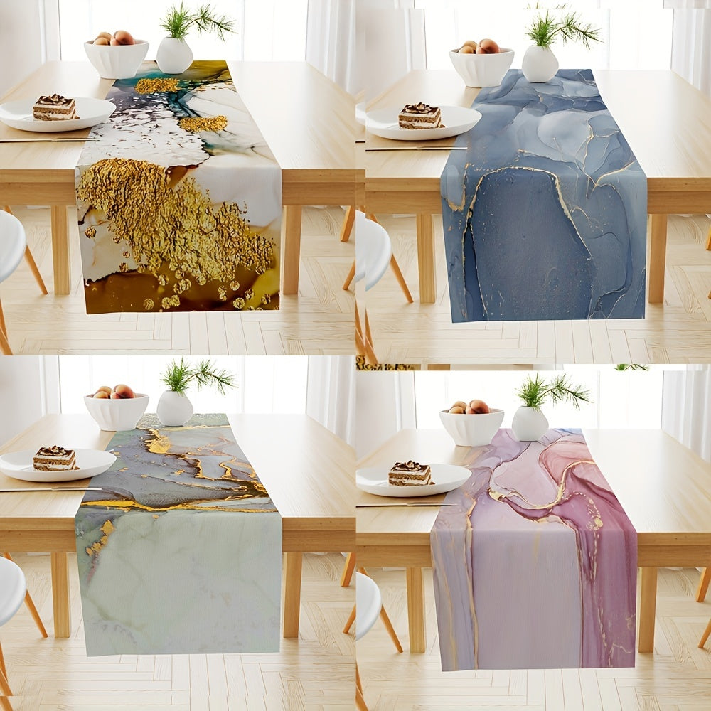 Retro Teal Burlap Marble Table Runner for Home Decor