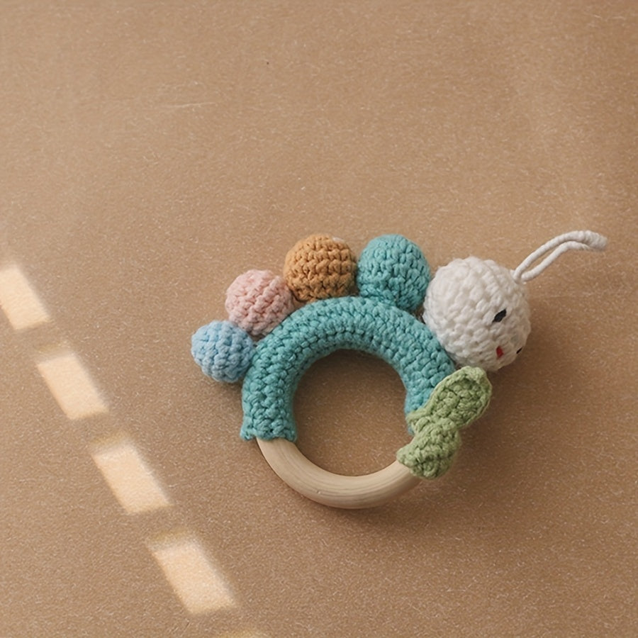 Handcrafted Crochet Rattle Toy with Plush Animal Attachment