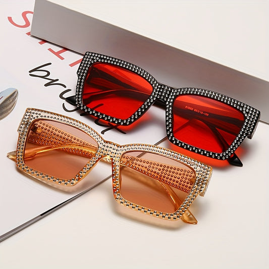 Square Frame Sunglasses Rhinestone Decor Stylish Cat Eye Eyeglasses