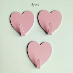 5pcs Colorful Love Hook Adhesive Heart Hook for Clothes Hat Bag Keys