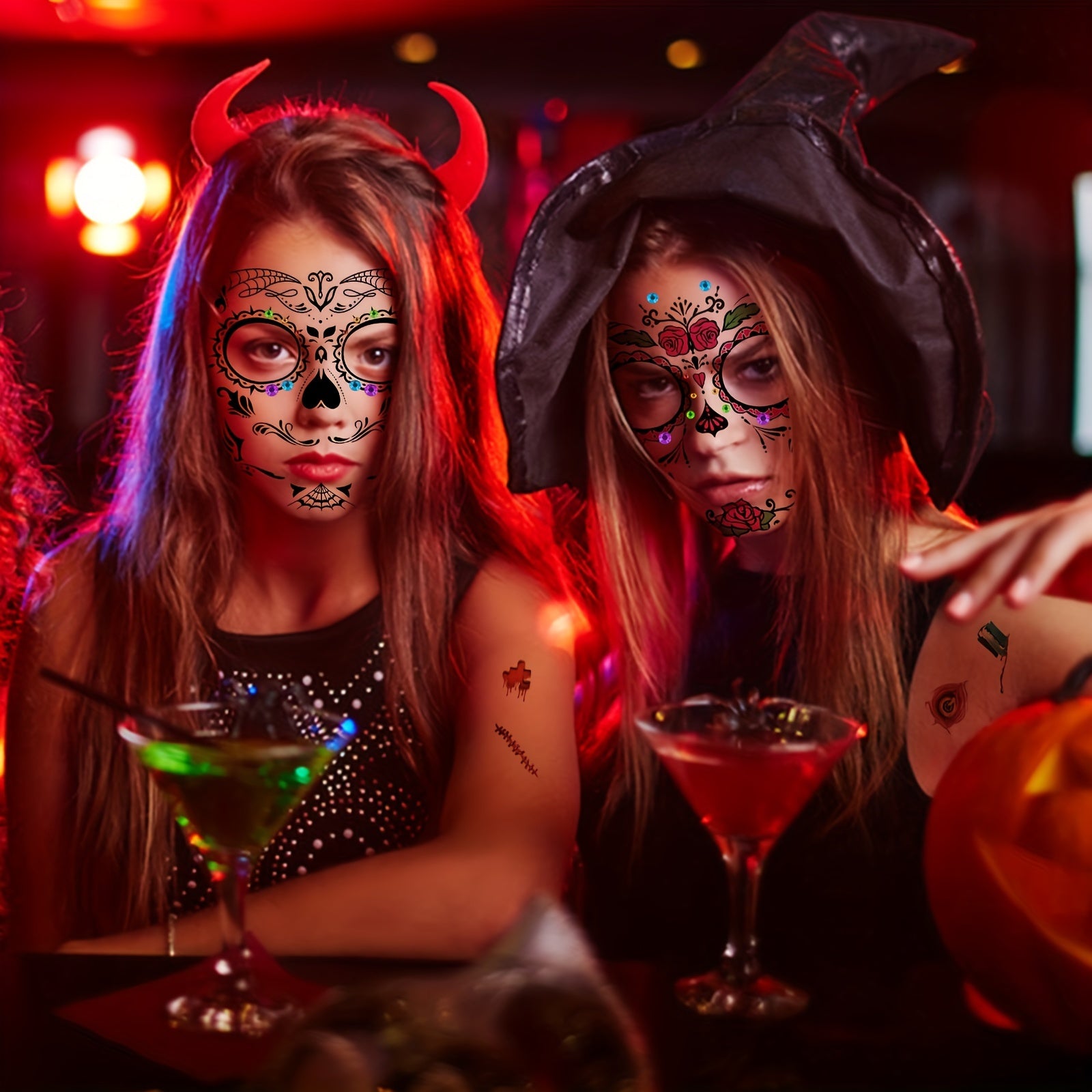 28pcs Halloween Face Stickers Eye Face Scar Tattoo Sticker For Party Decor