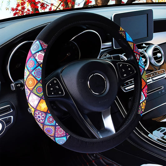 Vintage Style Print Car Steering Wheel Cover Universal 15 Inch