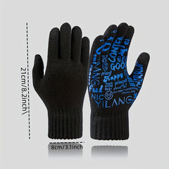 Winter Letter Printed Warm Knitted Gloves Touch Screen Thick Gloves