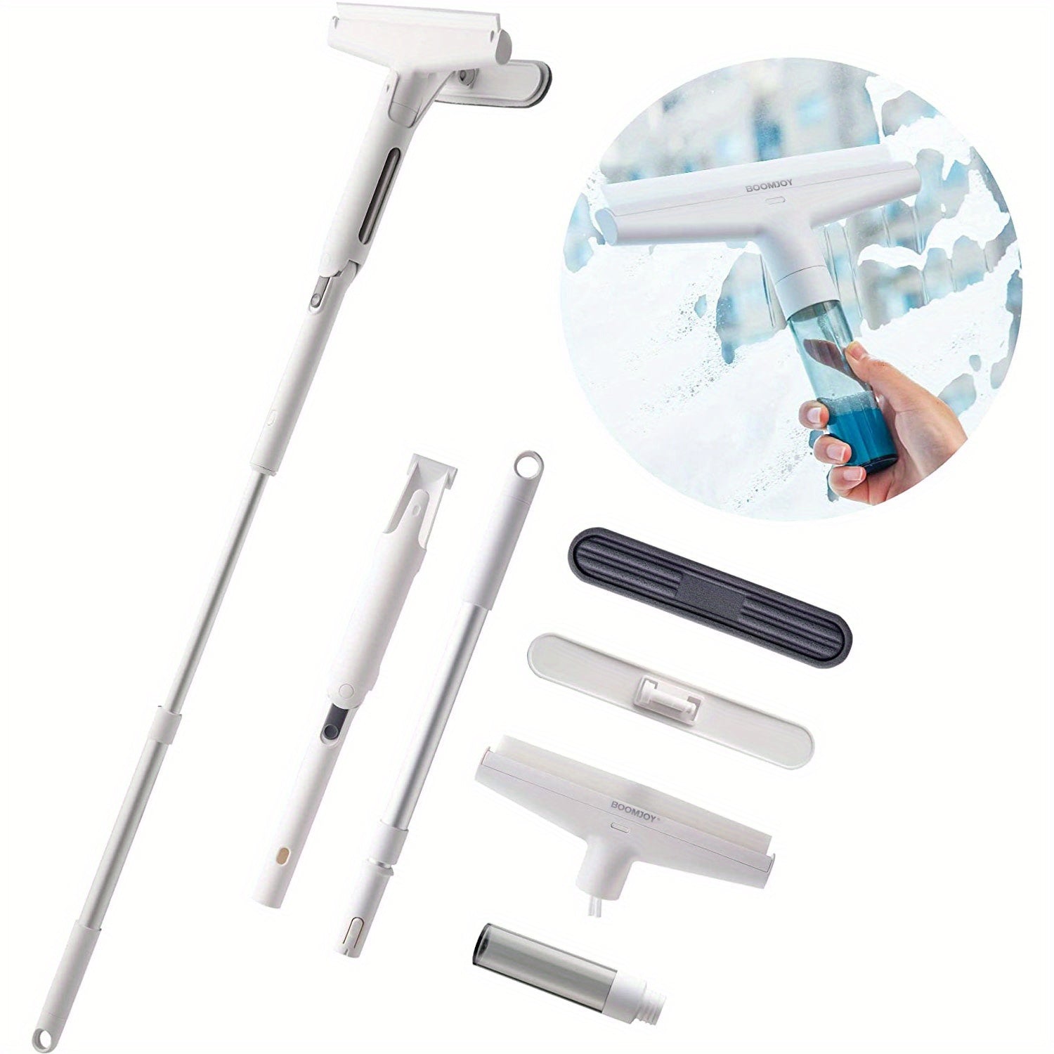 Long Handle Window Squeegee Cleaning Tool With Rubber Blade And Sponge Head