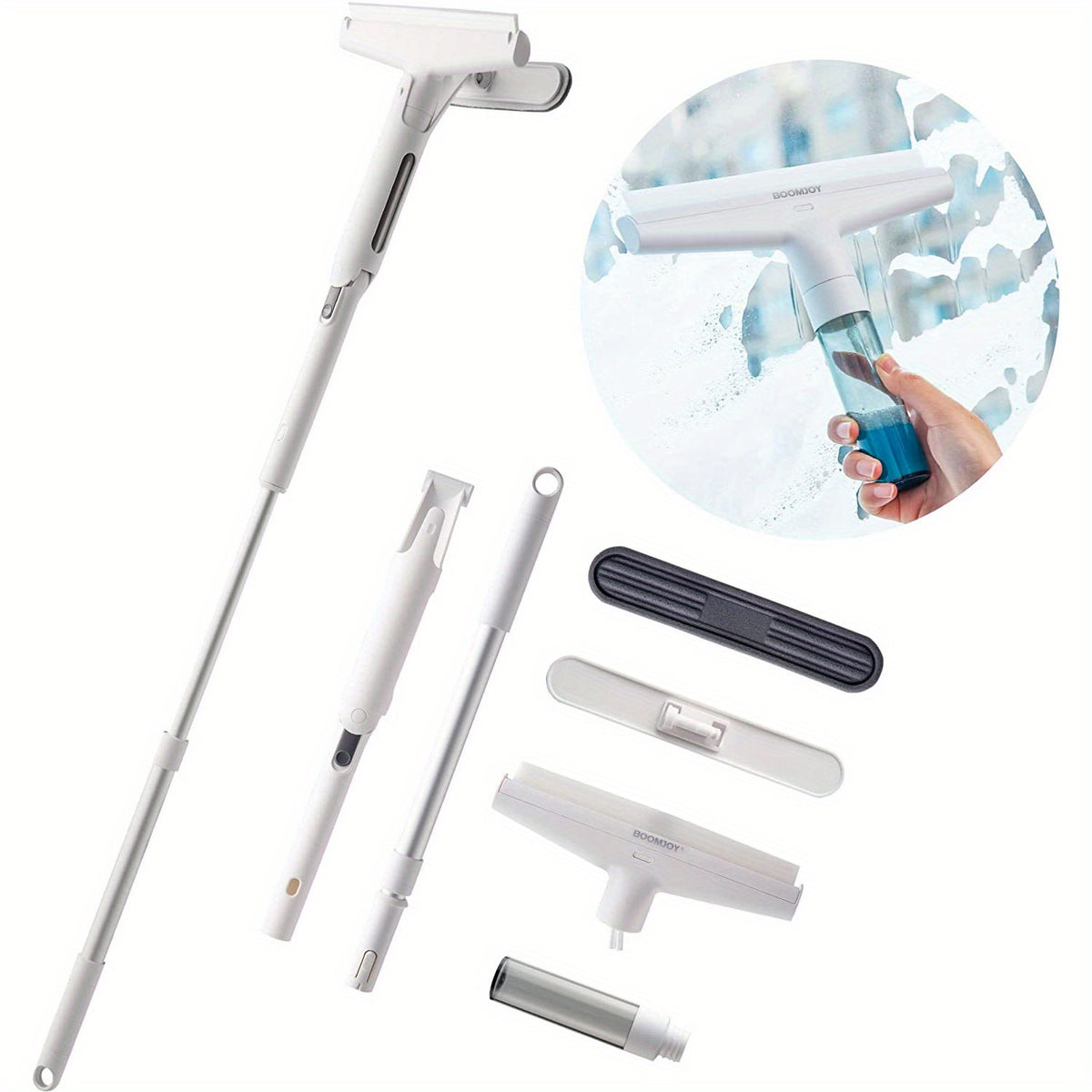 Long Handle Window Squeegee Cleaning Tool With Rubber Blade And Sponge Head