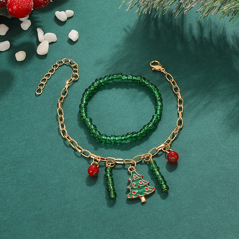 2pcs Colorful Christmas Tree Beaded Bracelets