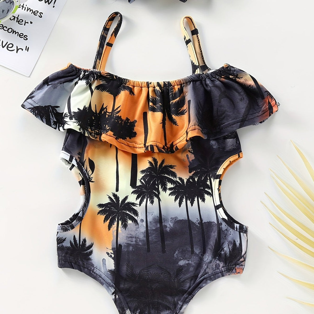 Toddler Girls Coconut Tree Graphic One Piece Swimsuit Set