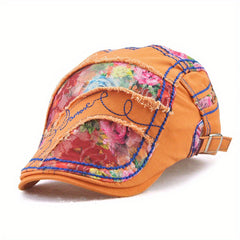 Vintage Lace Beret Floral Patch Embroidery Flat Hat Adjustable