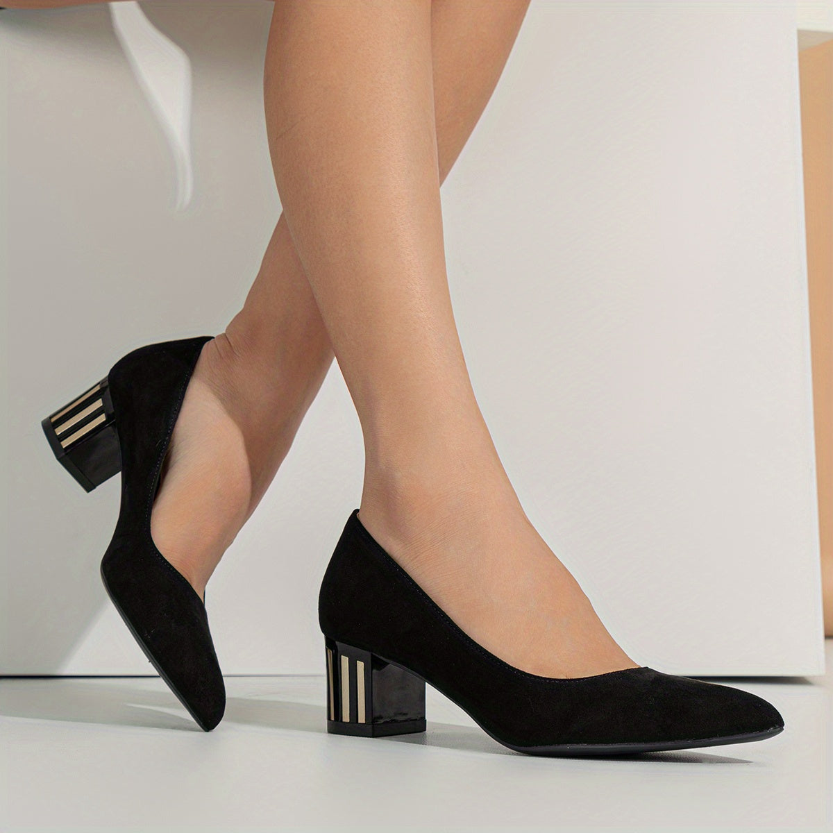 Women's Chunky Heels Pointed Toe Work Pumps Slip On Dress Heels