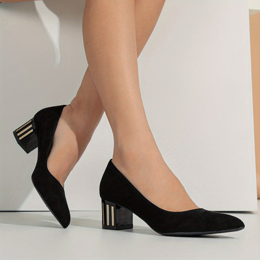 Women's Chunky Heels Pointed Toe Work Pumps Slip On Dress Heels